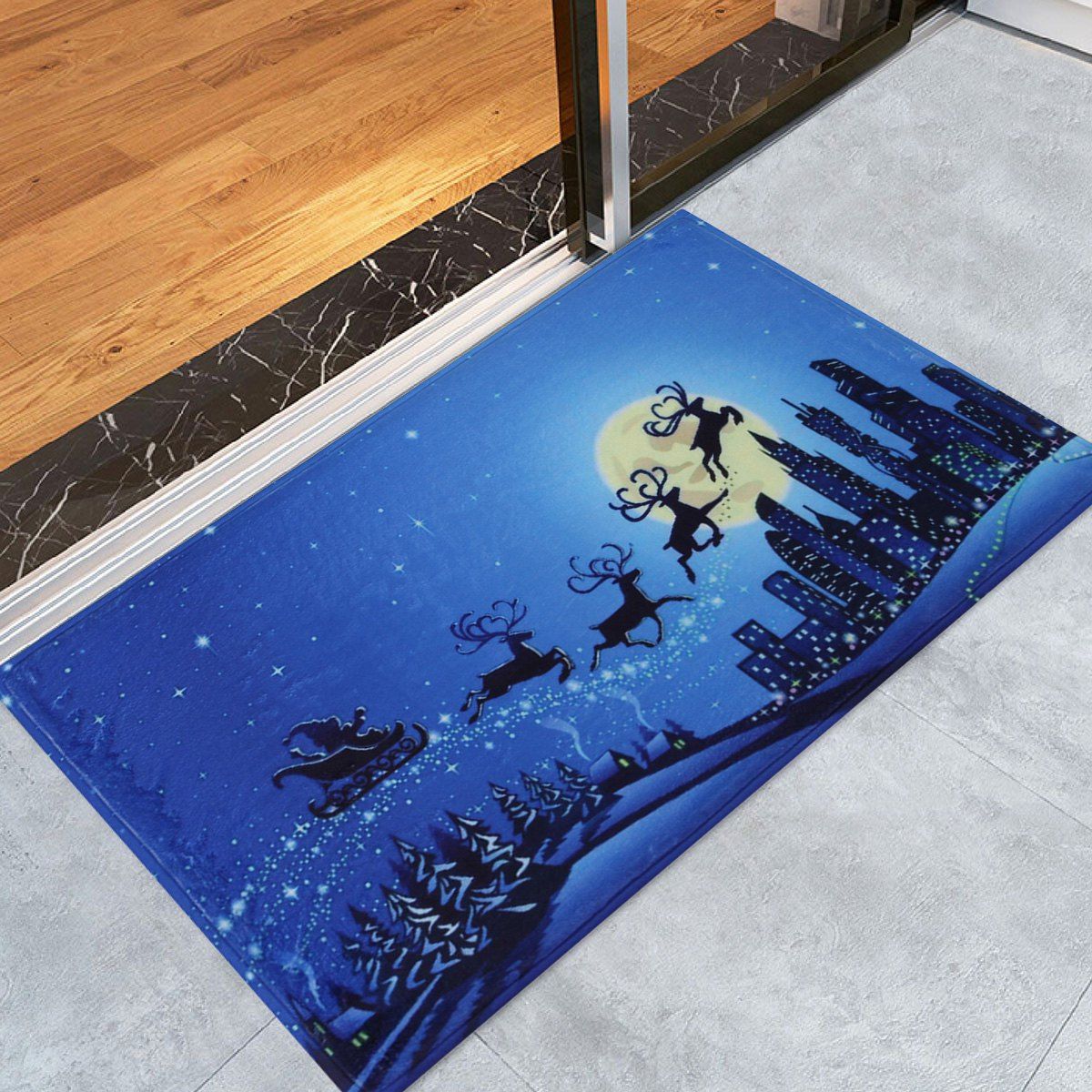 

Skidproof Christmas Moonlight City Bath Rug, Blue