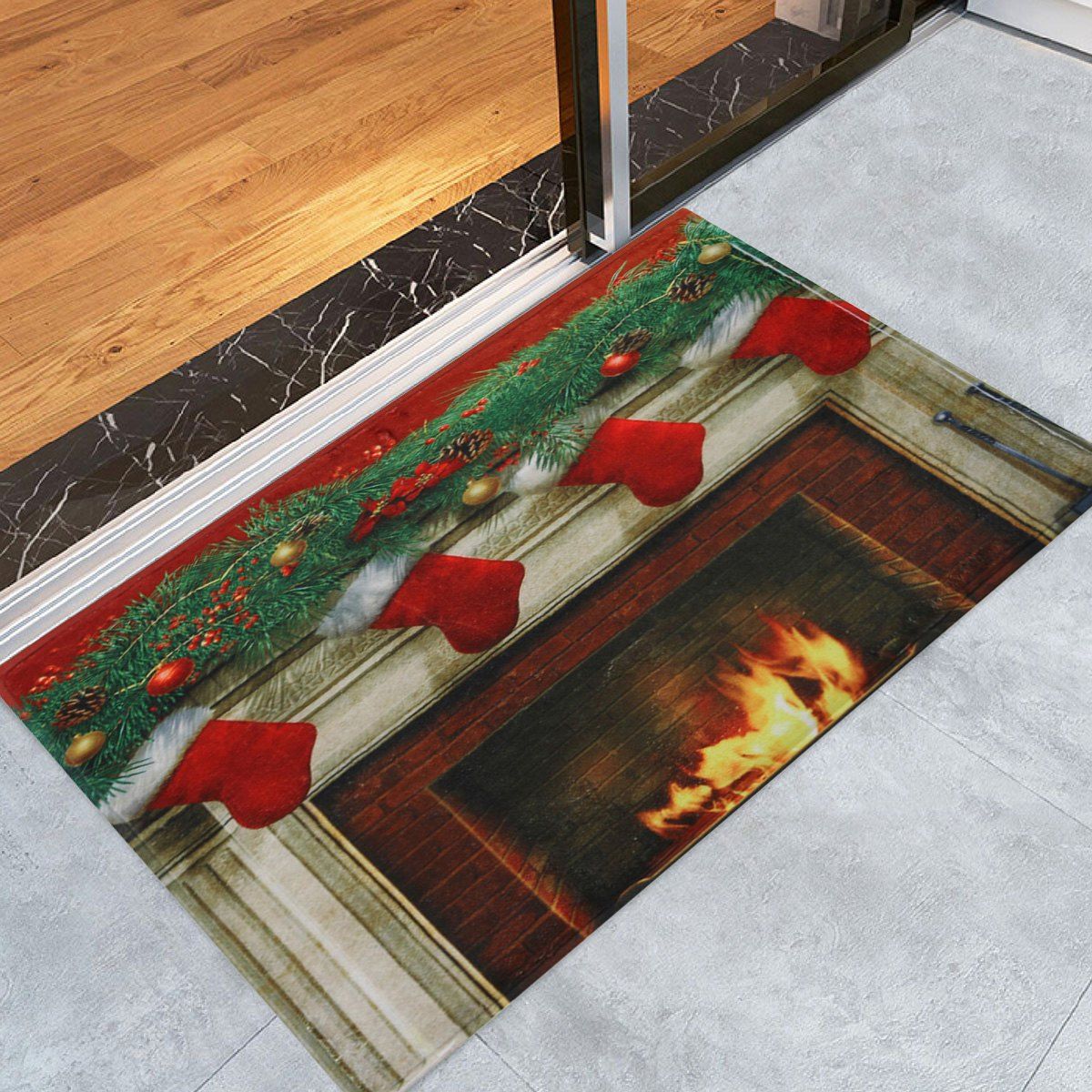

Christmas Fireplace Socks Antiskid Bath Rug, Colormix