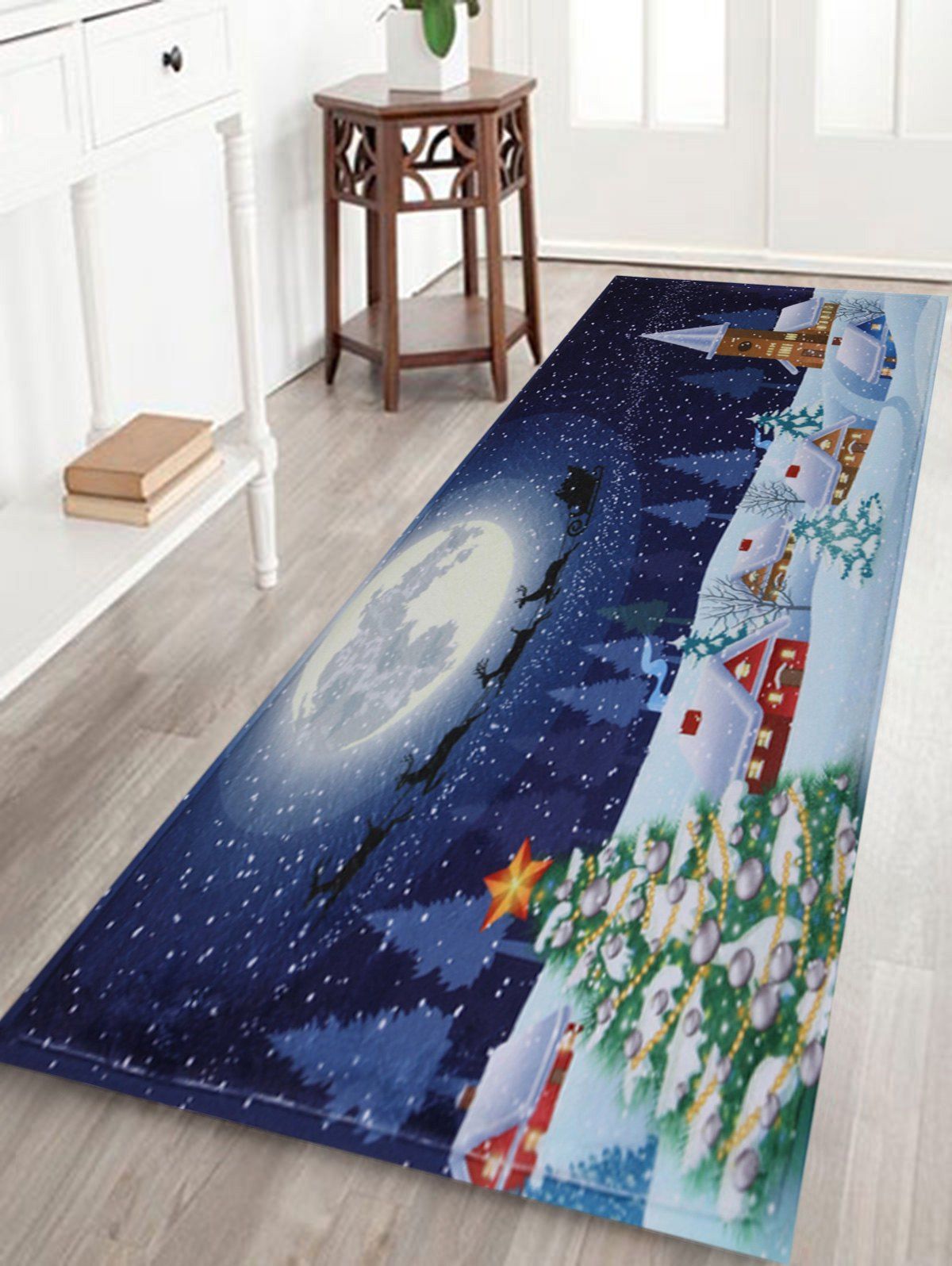 

Bathroom Antiskid Christmas Tree Snow Moon Rug, Blue