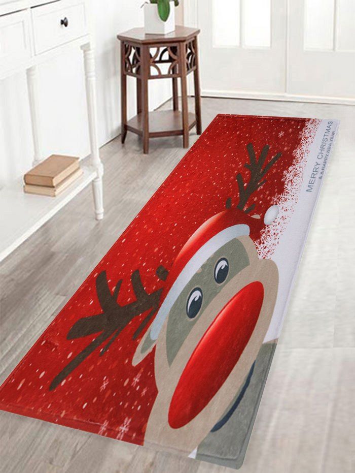 

Christmas Deer Pattern Anti-skid Water Absorption Area Rug, Red