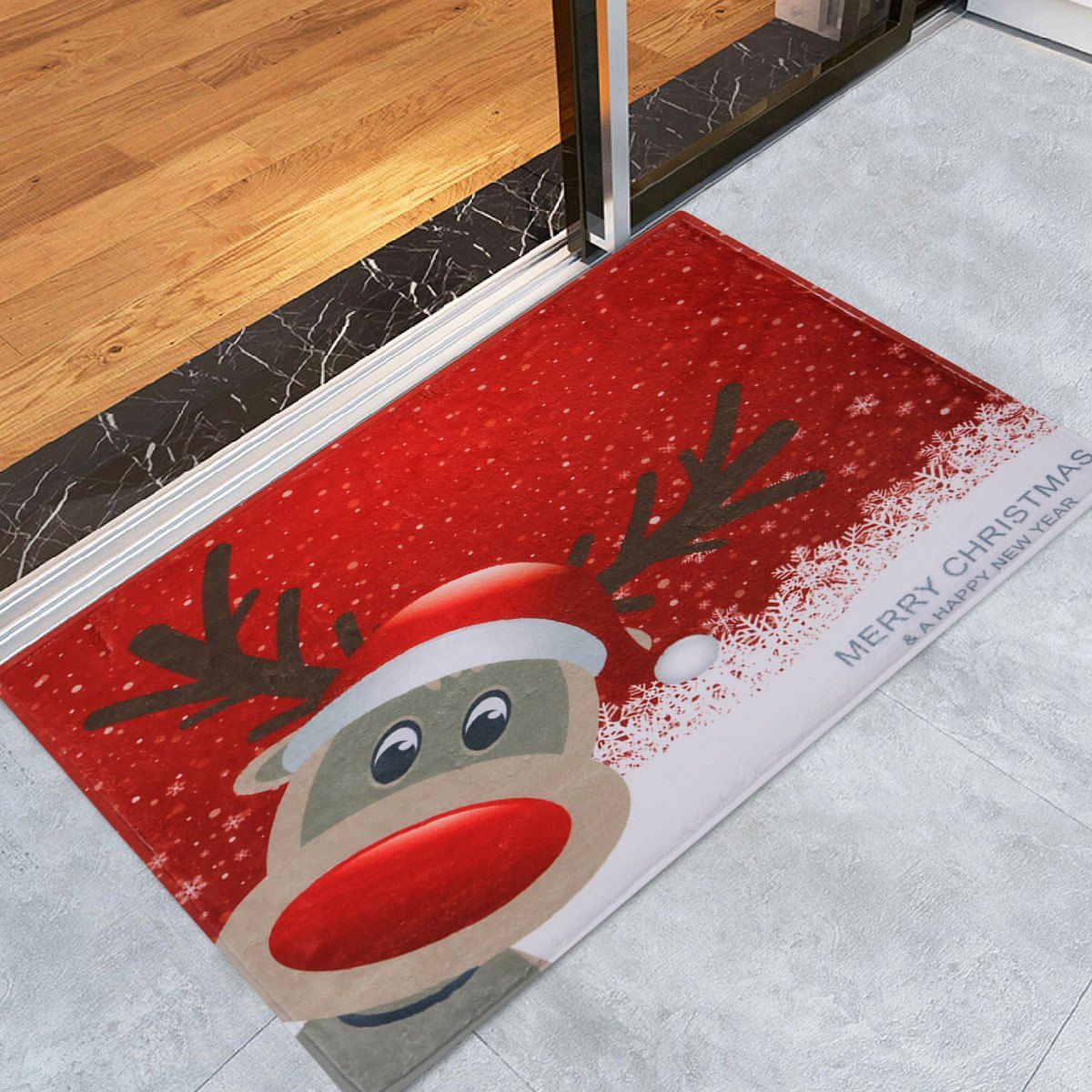 

Christmas Deer Pattern Anti-skid Water Absorption Area Rug, Red