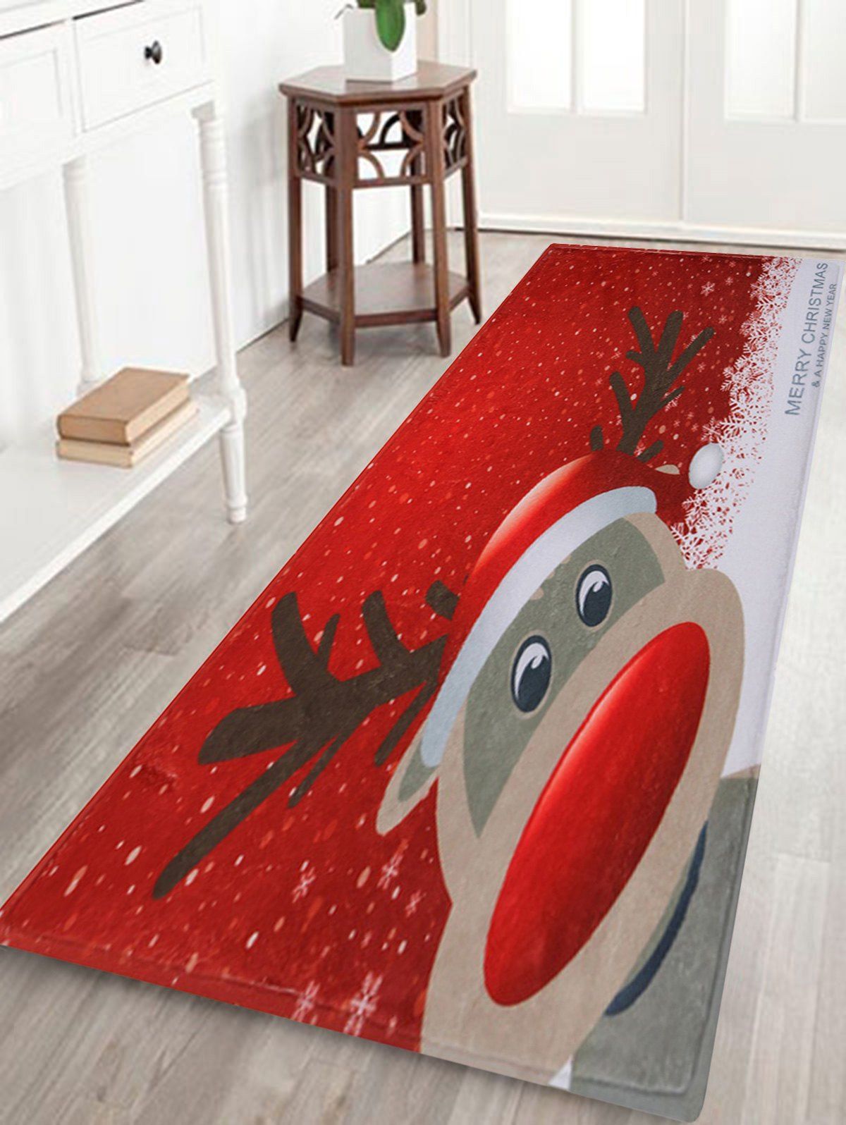

Christmas Deer Pattern Anti-skid Water Absorption Area Rug, Red
