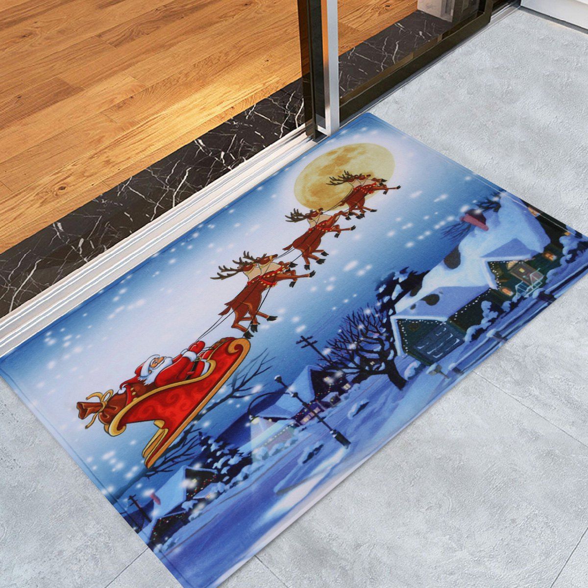 

Christmas Santa Sleigh Pattern Anti-skid Water Absorption Area Rug, Colormix