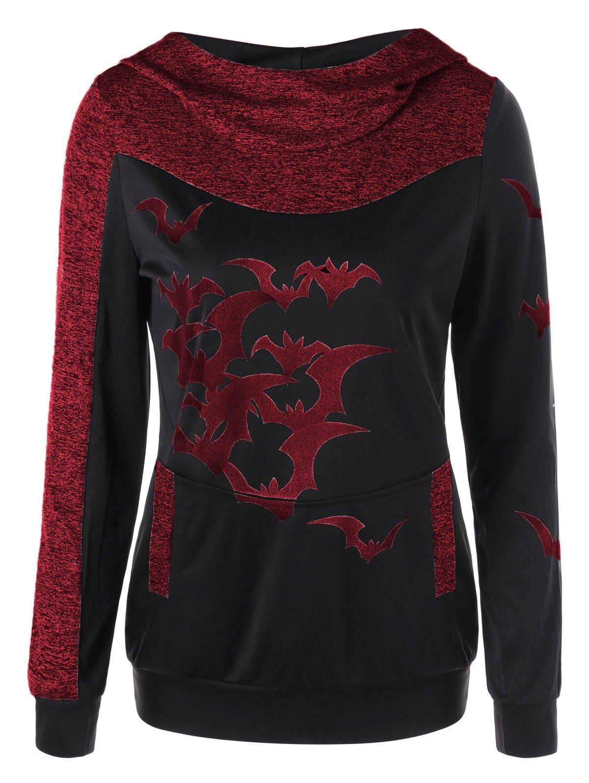 

Halloween Marled Bat Print Hoodie, Red