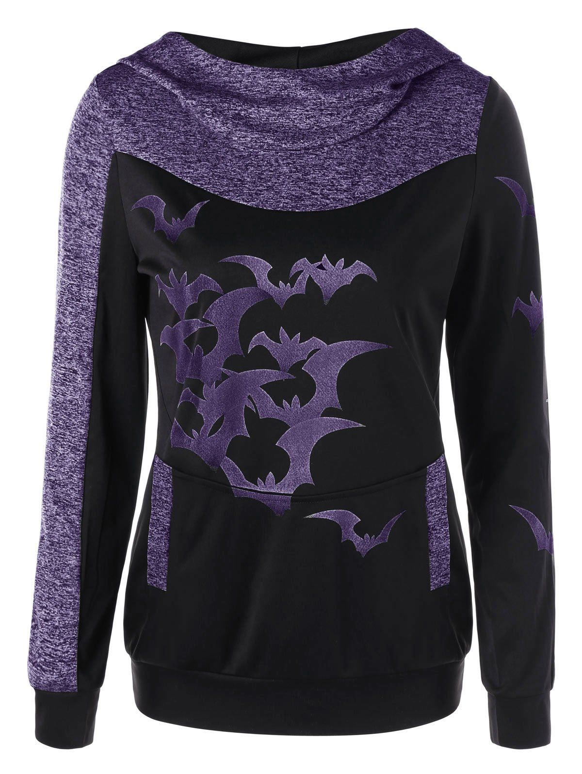 

Halloween Marled Bat Print Hoodie, Purple