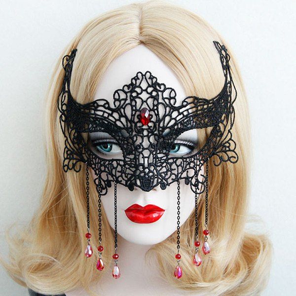 

Faux Ruby Teardrop Halloween Lace Party Mask, Black