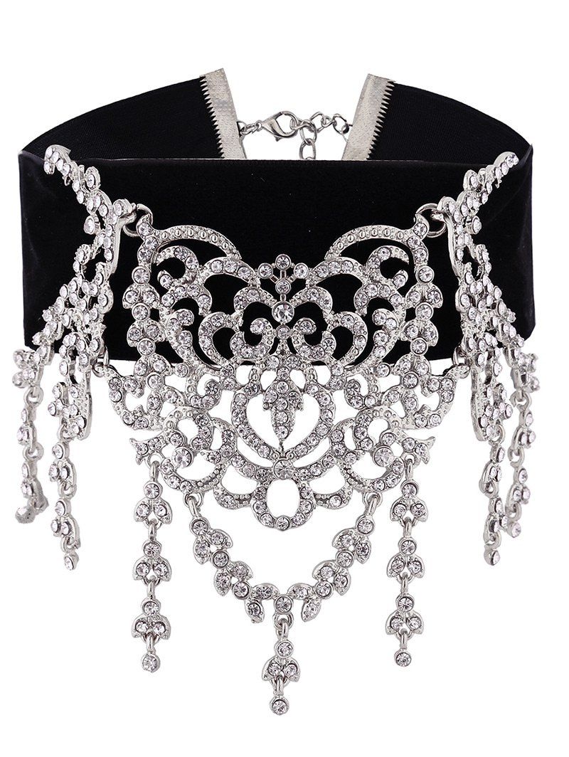 

Rhinestone Sparkly Chandelier Choker Necklace, Silver