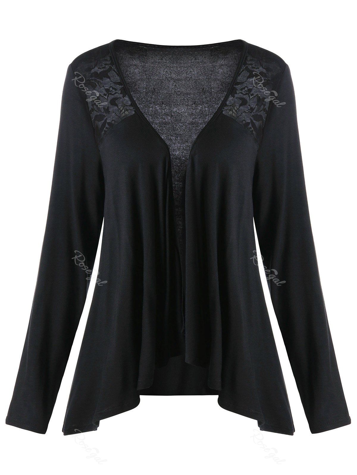 

Lace Insert Plus Size Drape Cardigan, Black