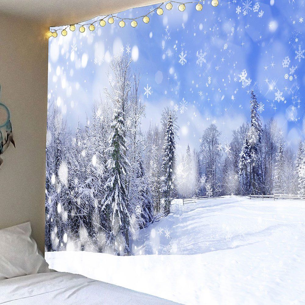 

Falling Snowflakes Forest Wall Decor Hanging Tapestry, White
