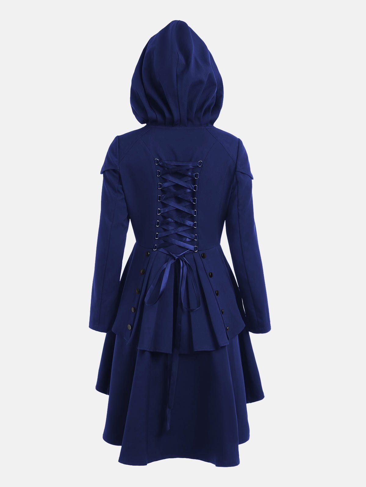 

Lace Up Layered High Low Hooded Coat, Royal