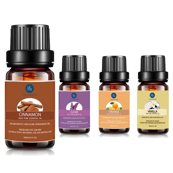 

4 Bottles Cinnamon Clove Orange Vanilla Essential Oil Set, Multi
