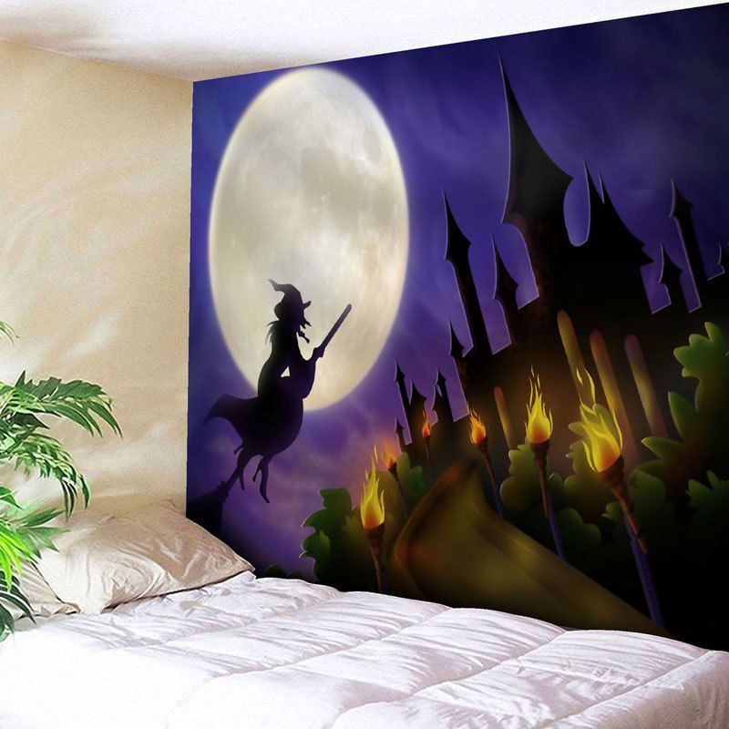 

Halloween Moon Witch Print Wall Tapestry, Purple