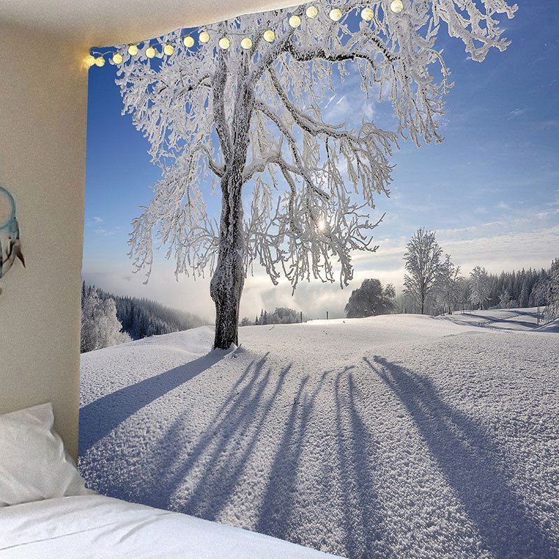 

Waterproof Snowfield Trees Pattern Wall Hanging Tapestry, White