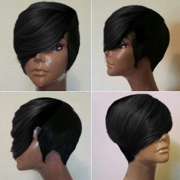 

Short Layered Straight Synthetic Wig With Long Inclined Bang, Black
