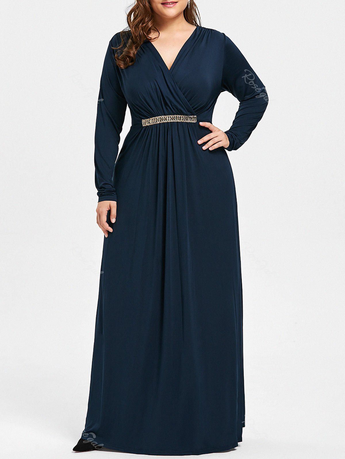 

Plus Size Rhinestone Embellished Surplice Maxi Dress, Deep blue