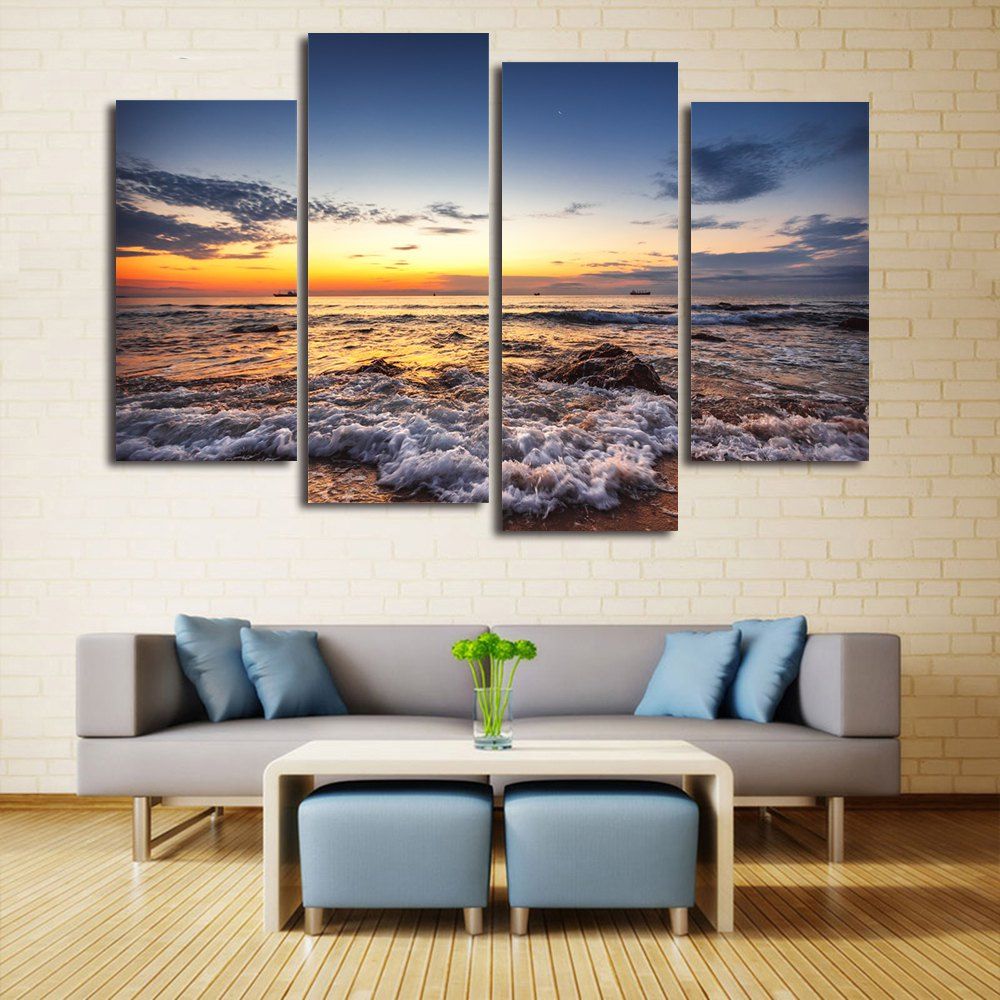 [46% OFF] Beach Sunset Print Unframed Split Canvas Paintings | Rosegal