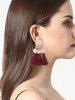 Faux Gemstone Alloy Leaf Disque Tassel Earrings -  