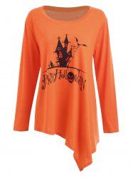 Long Plus Size Happy Halloween Asymmetric T-shirt - ORANGE WAVE POINT XL