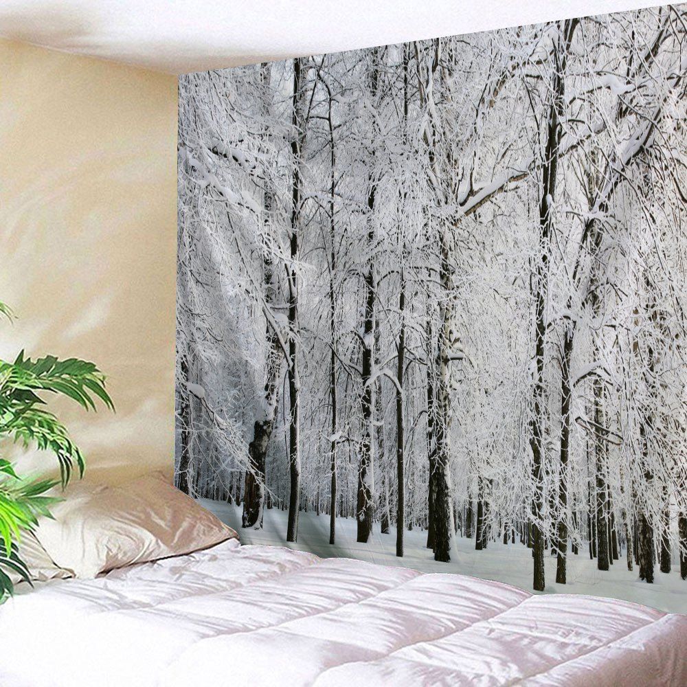 

Snowy Forest Print Tapestry Wall Hanging Art Decoration, Grey white