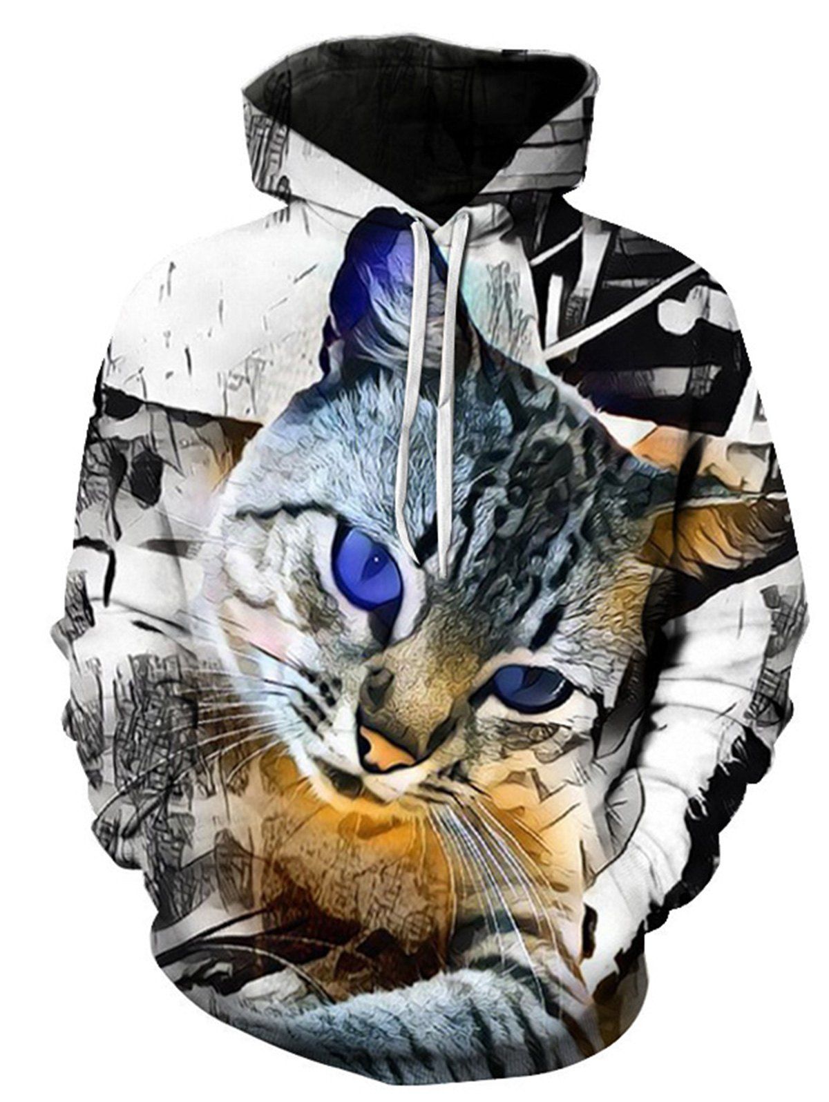  70 OFF Pouch Pocket 3D  Cat  Print Pullover Hoodie  Rosegal