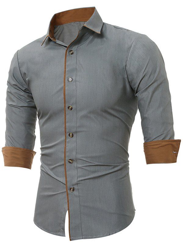

Long Sleeve Color Block Edging Shirt, Gray