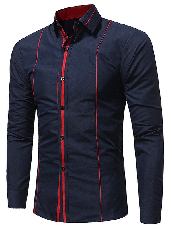 

Long Sleeve Color Block Selvedge Shirt, Cadetblue