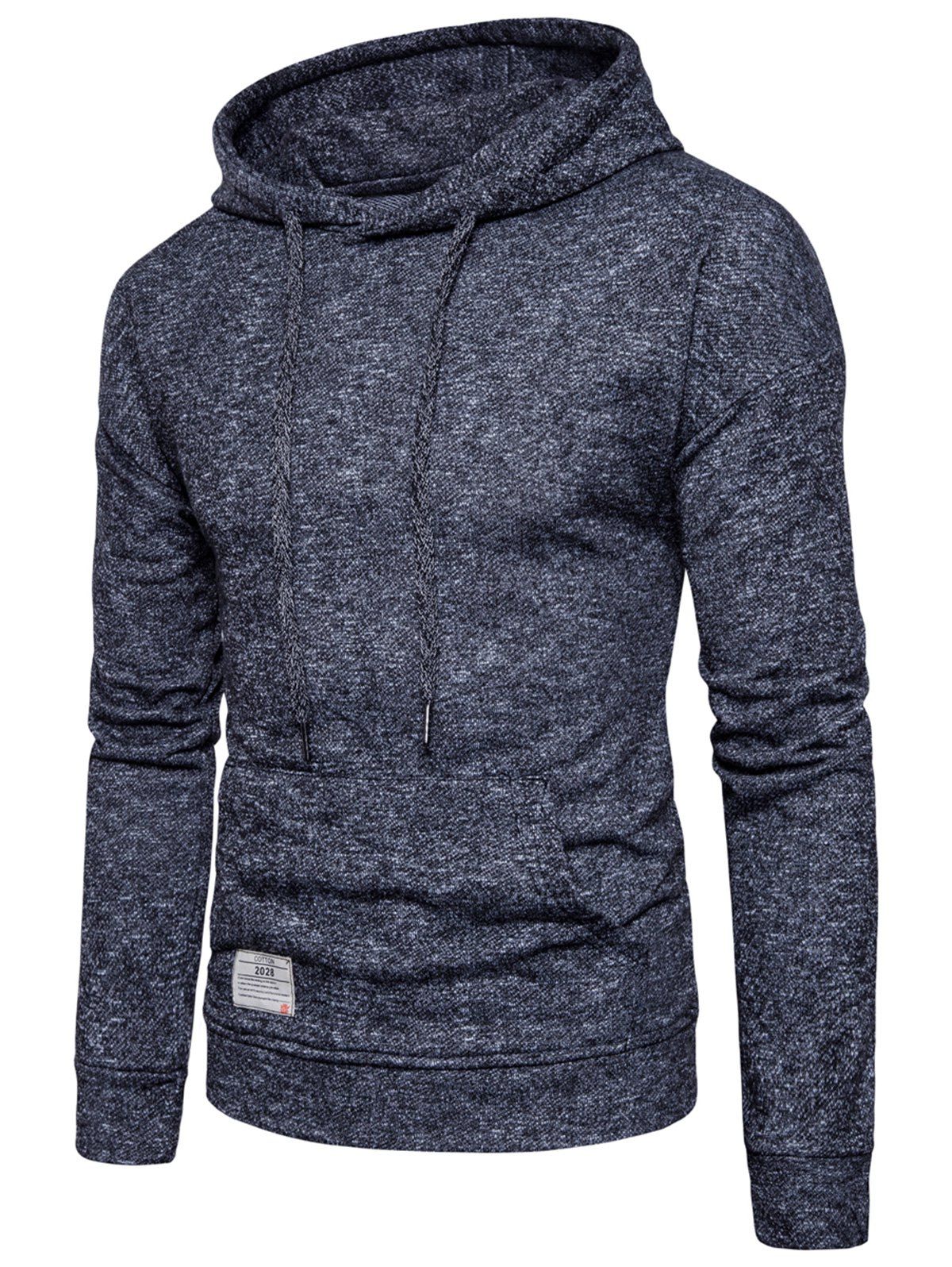 

Drop Shoulder Drawstring Knitted Pullover Hoodie, Black