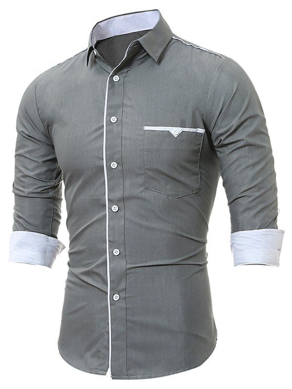 

Long Sleeve Edging Pocket Shirt, Gray