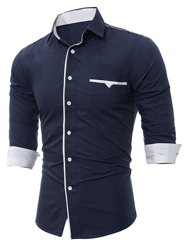

Long Sleeve Edging Pocket Shirt, Cadetblue
