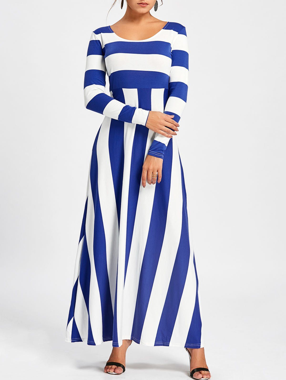 

Long Sleeve Striped Maxi Dress, Blue