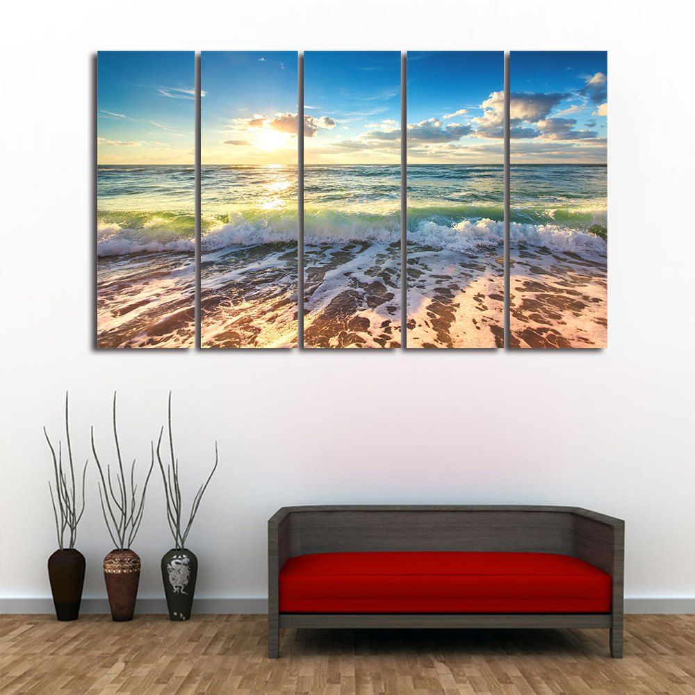 [5% OFF] Sea Beach Scenery Print Split Canvas Wall Art Paintings | Rosegal
