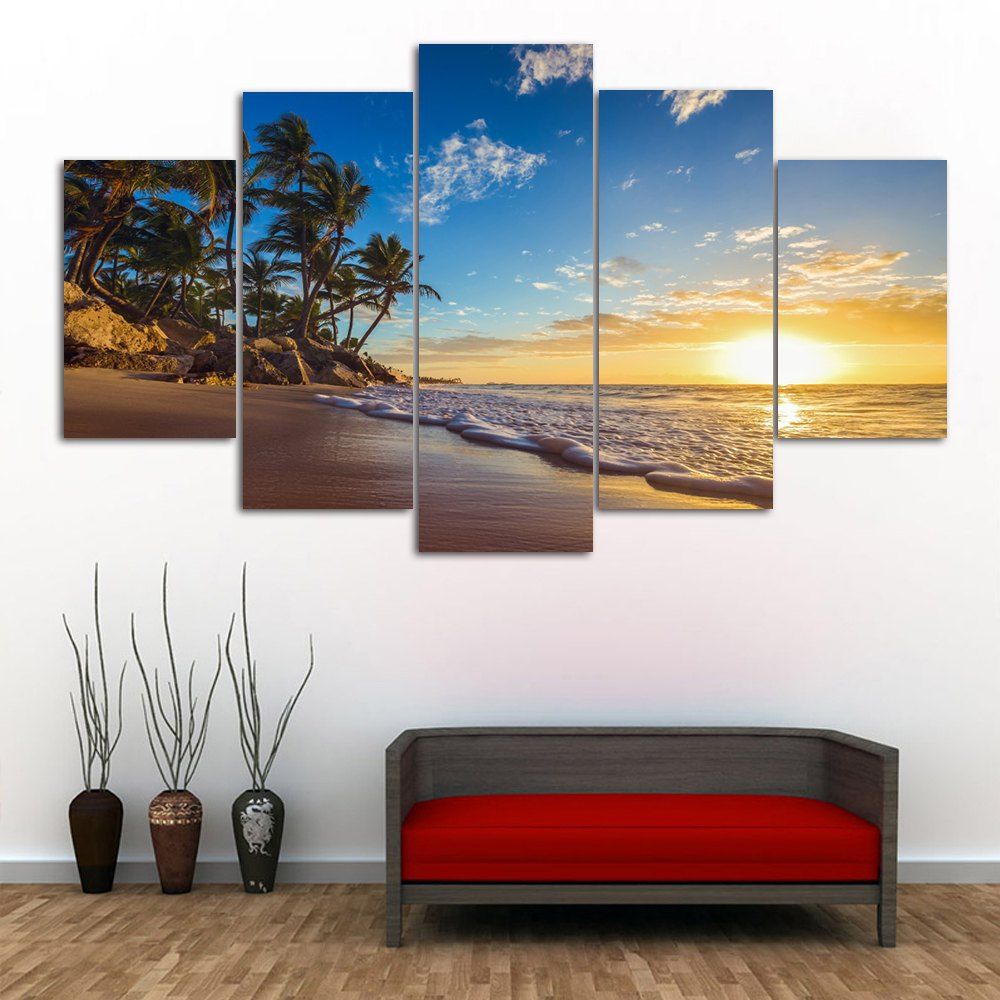 

Beach Sunrise Print Unframed Split Canvas Paintings, Colormix