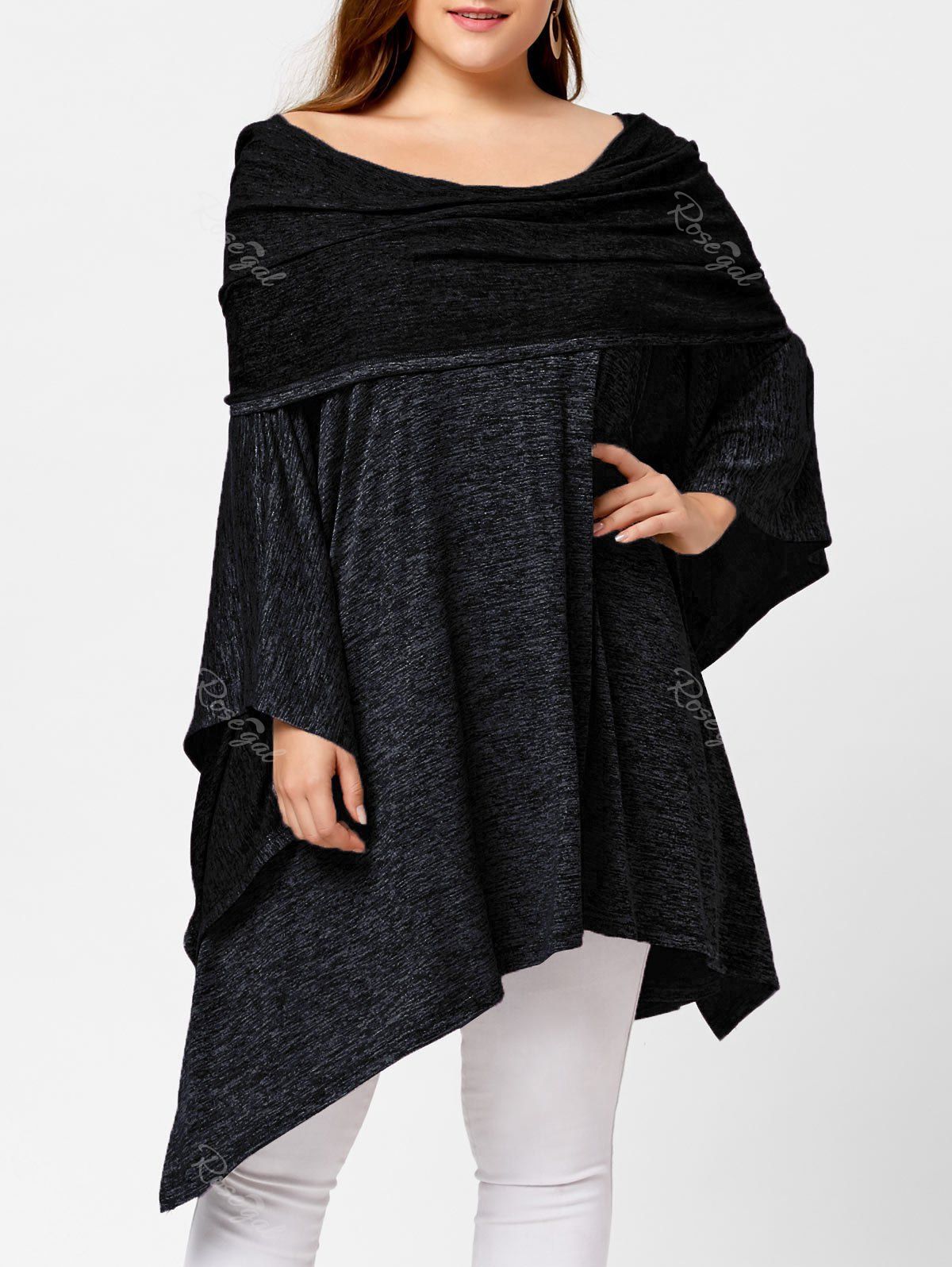 

Off Shoulder Plus Size Asymmetric Tunic Top, Black