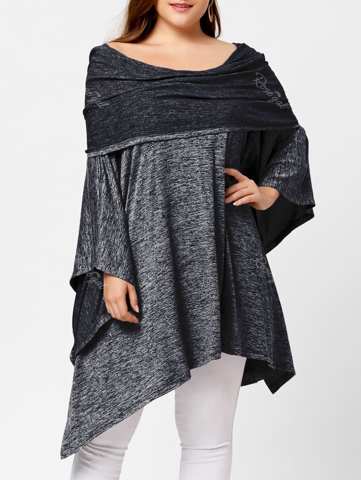 

Off Shoulder Plus Size Asymmetric Tunic Top, Deep gray