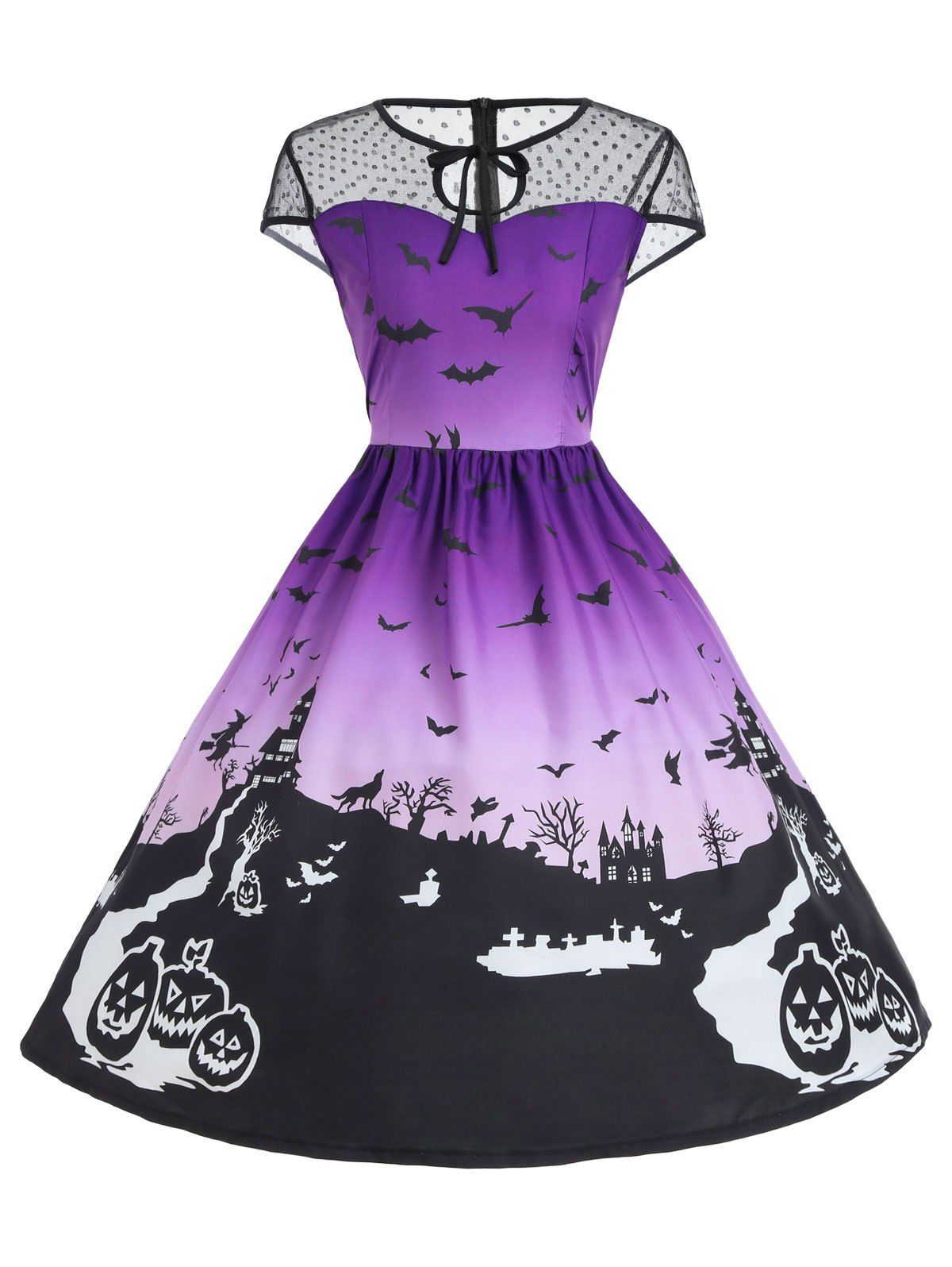 [33% Off] Vintage Mesh Panel Halloween A Line Dress 