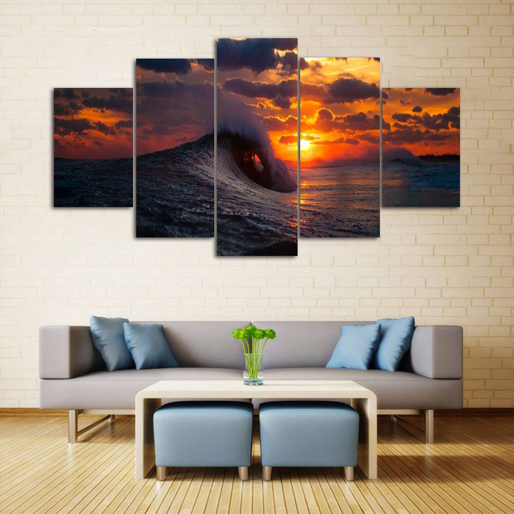 Ocean Wave Sunset Print Unframed Split Canvas Paintings