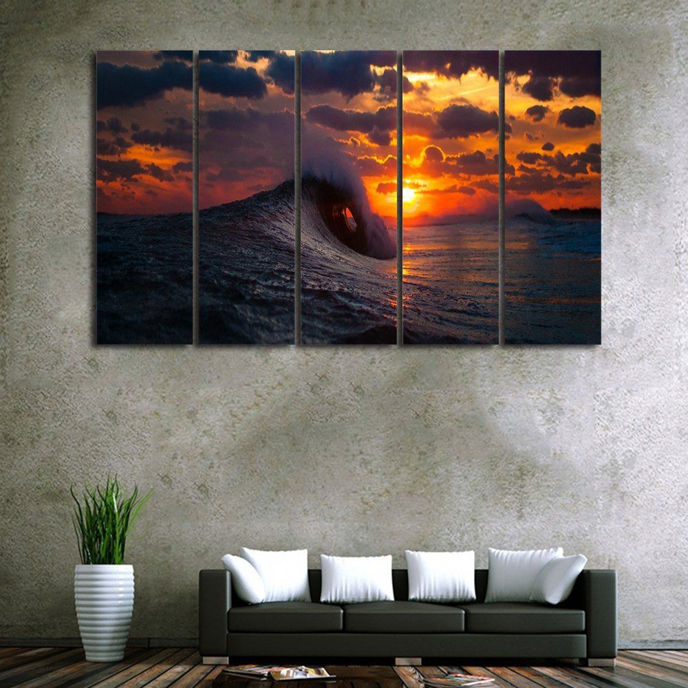 

Ocean Wave Sunset Print Unframed Split Canvas Paintings, Colormix