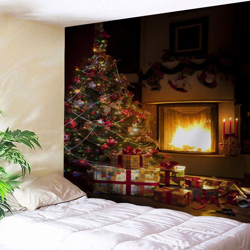 

Christmas Tree Fireplace Pattern Wall Tapestry, Brown