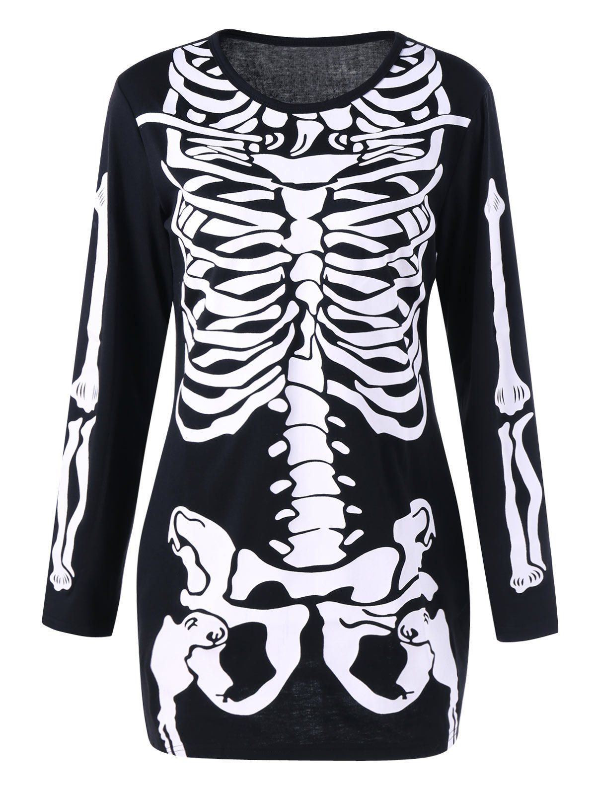 

Color Block Long Sleeve Halloween Skeleton Dress, Black