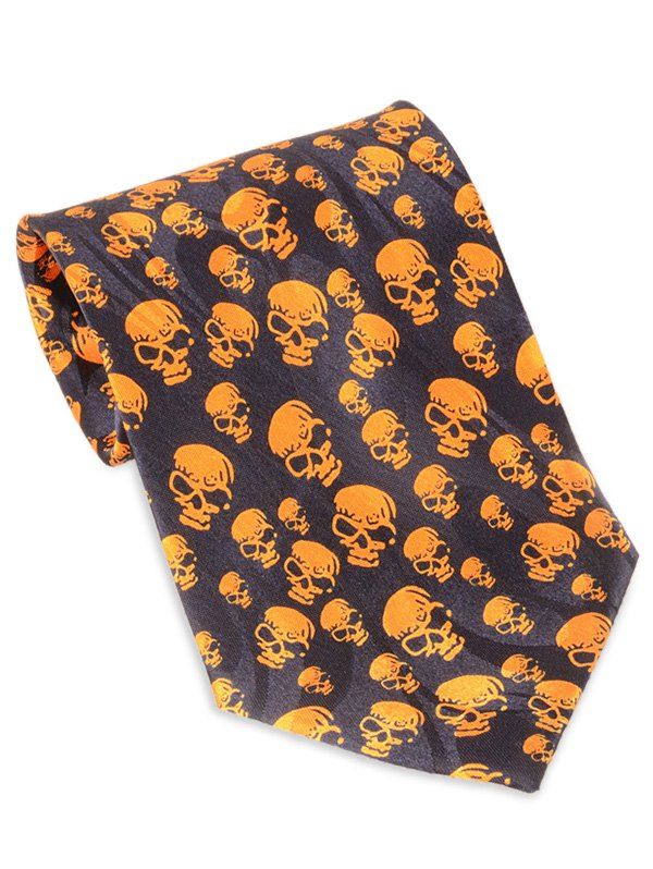 

Halloween Full Small Skull Printed Faux Silk Necktie, Mandarin