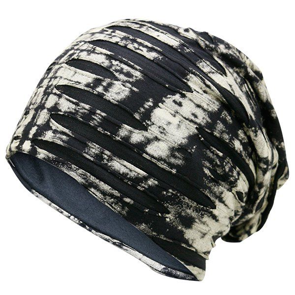 

Ink Print Double-Deck Ripped Beanie, Beige