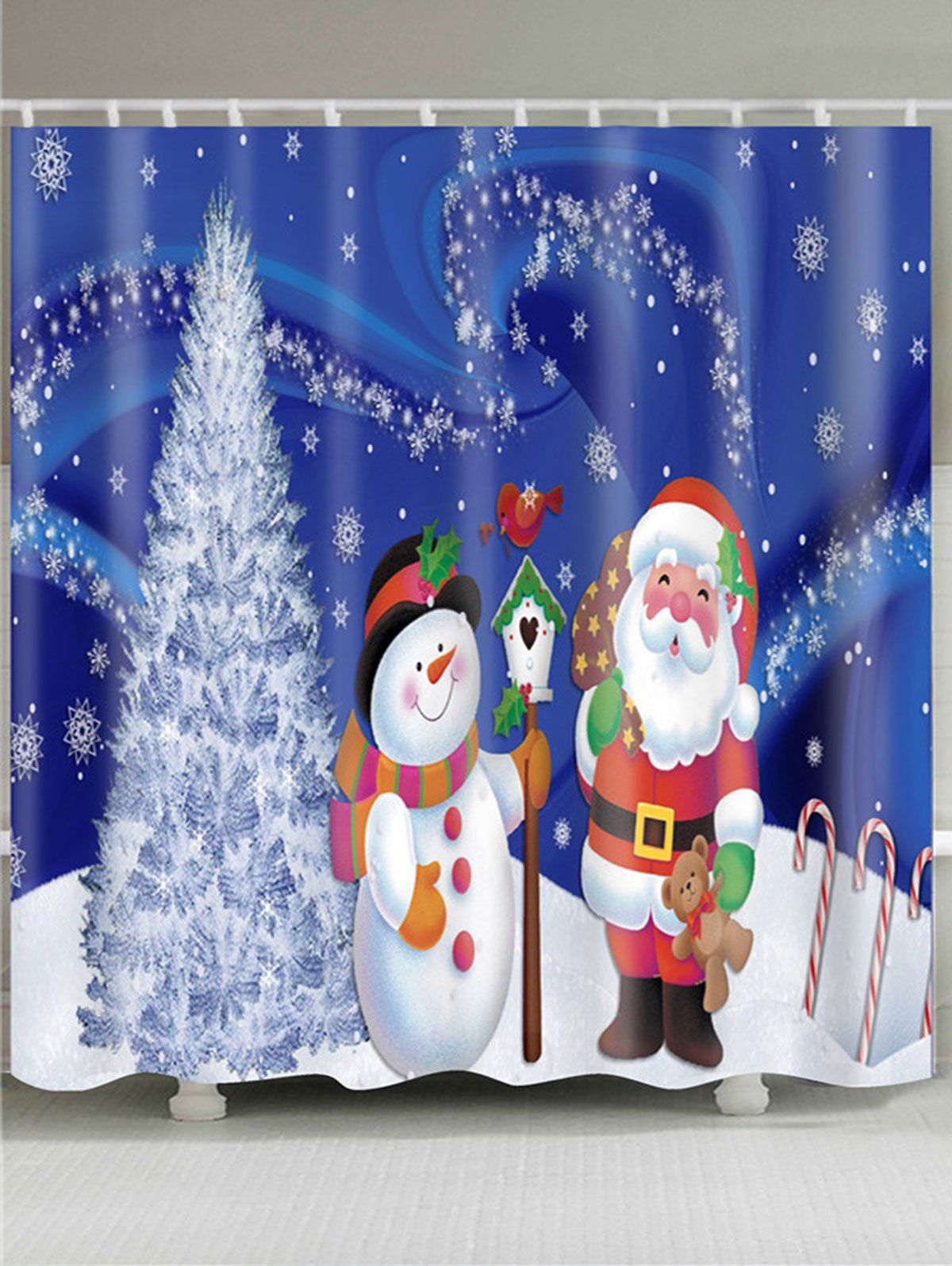 

Christmas Tree Snowman Santa Claus Patterned Bath Curtain, Colorful