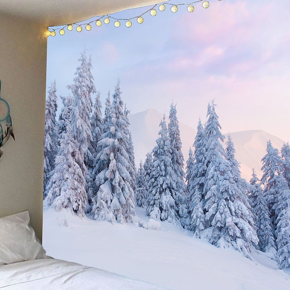 

Snow and Cedrus Pattern Waterproof Wall Art Tapestry, Grey white