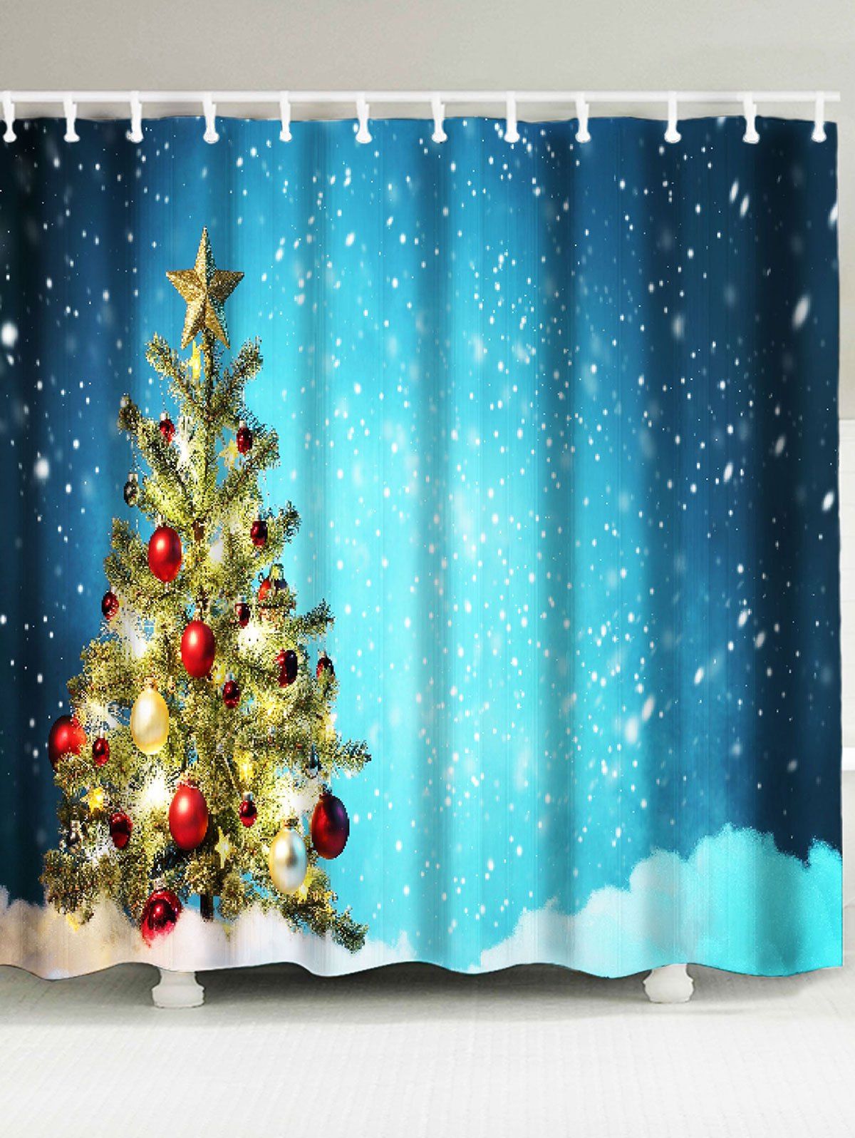 

Snow Covering Christmas Tree Patterned Bath Curtain, Colorful