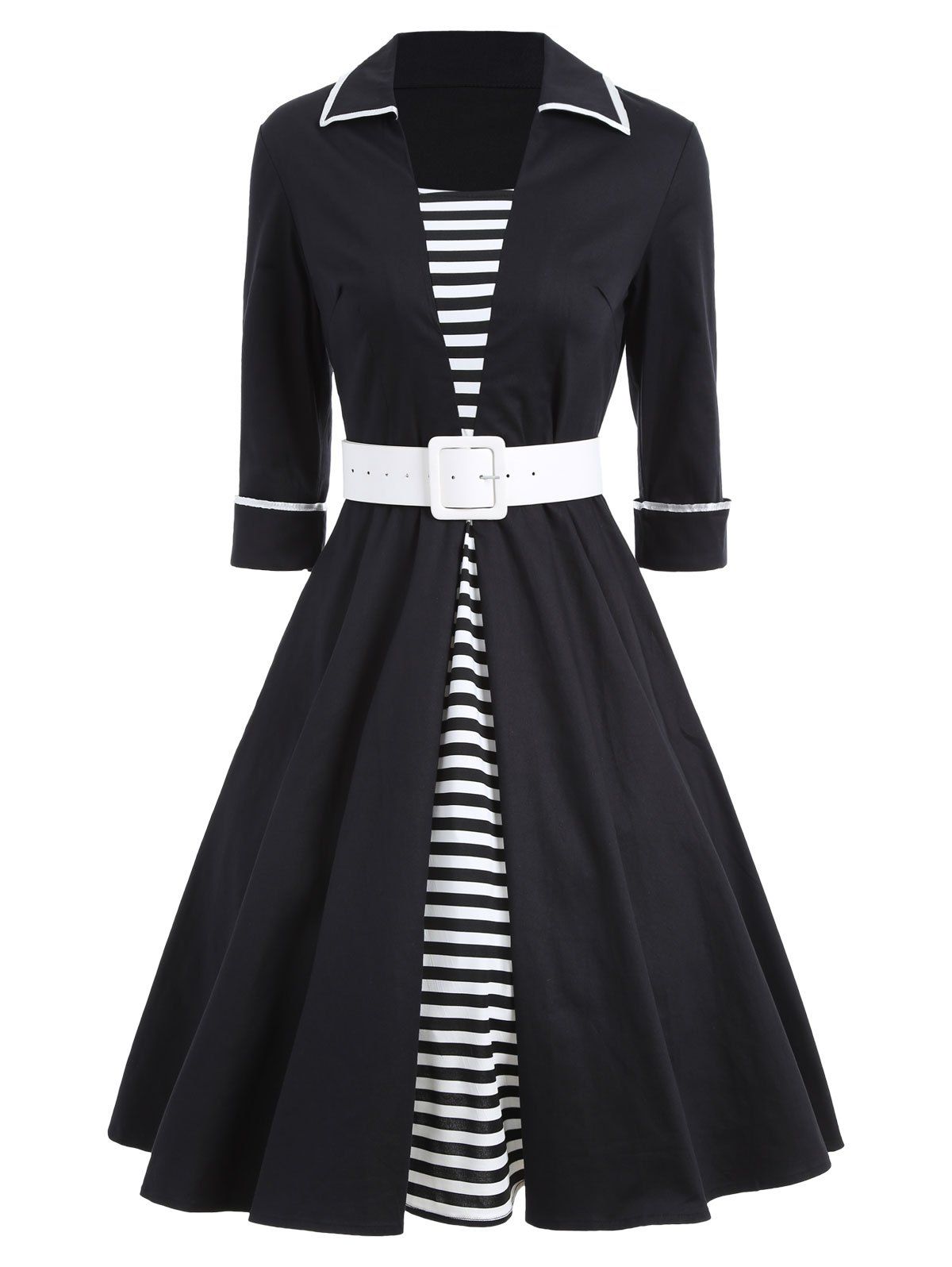 

Vintage Stripe Pin Up Skater Dress, Black