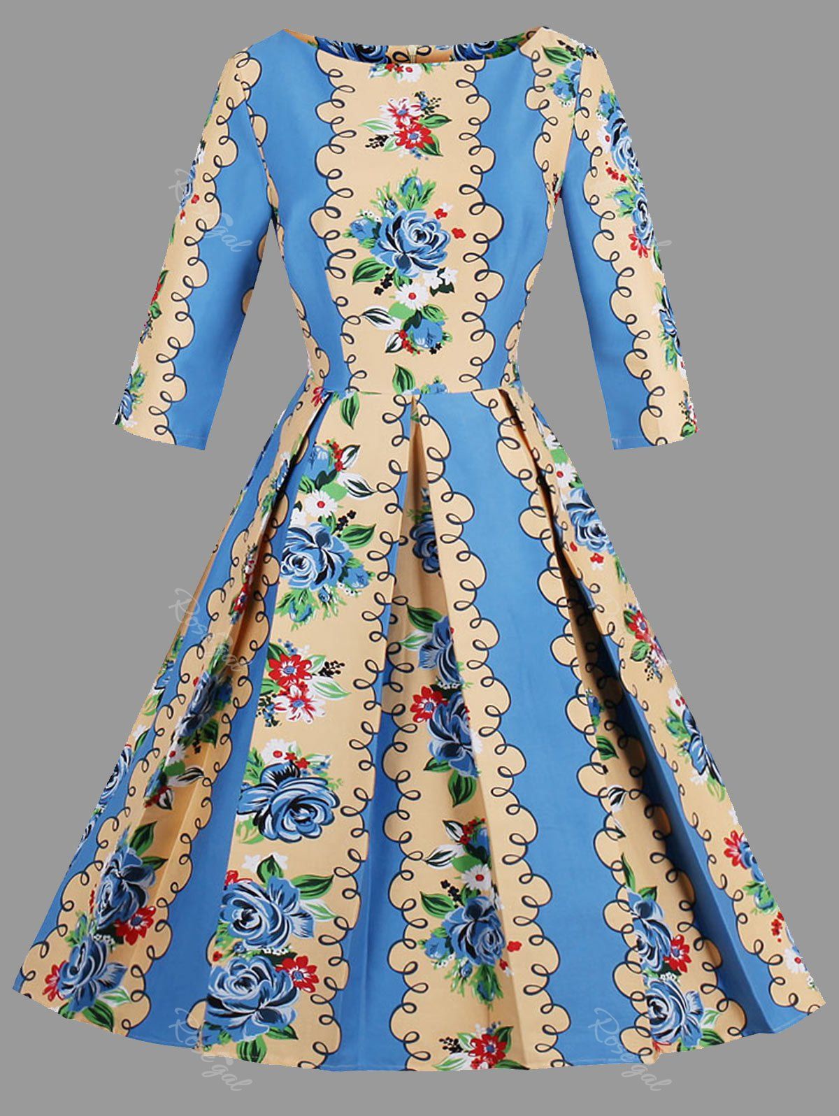 

Plus Size Boat Neck Floral Print Dress, Azure