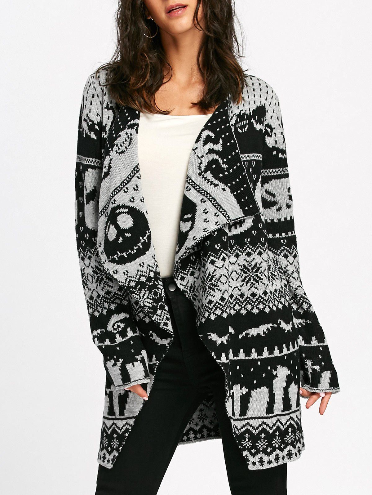 

Halloween Skull Knit Tunic Cardigan, White and black