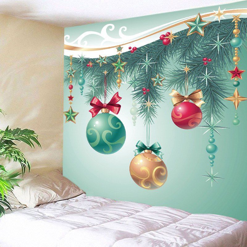 

Christmas Baubles Star Print Tapestry Wall Hanging Art Decoration, Light green