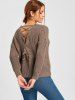 Scoop Neck Back Lace Up Sweater -  