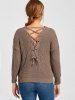 Scoop Neck Back Lace Up Sweater -  